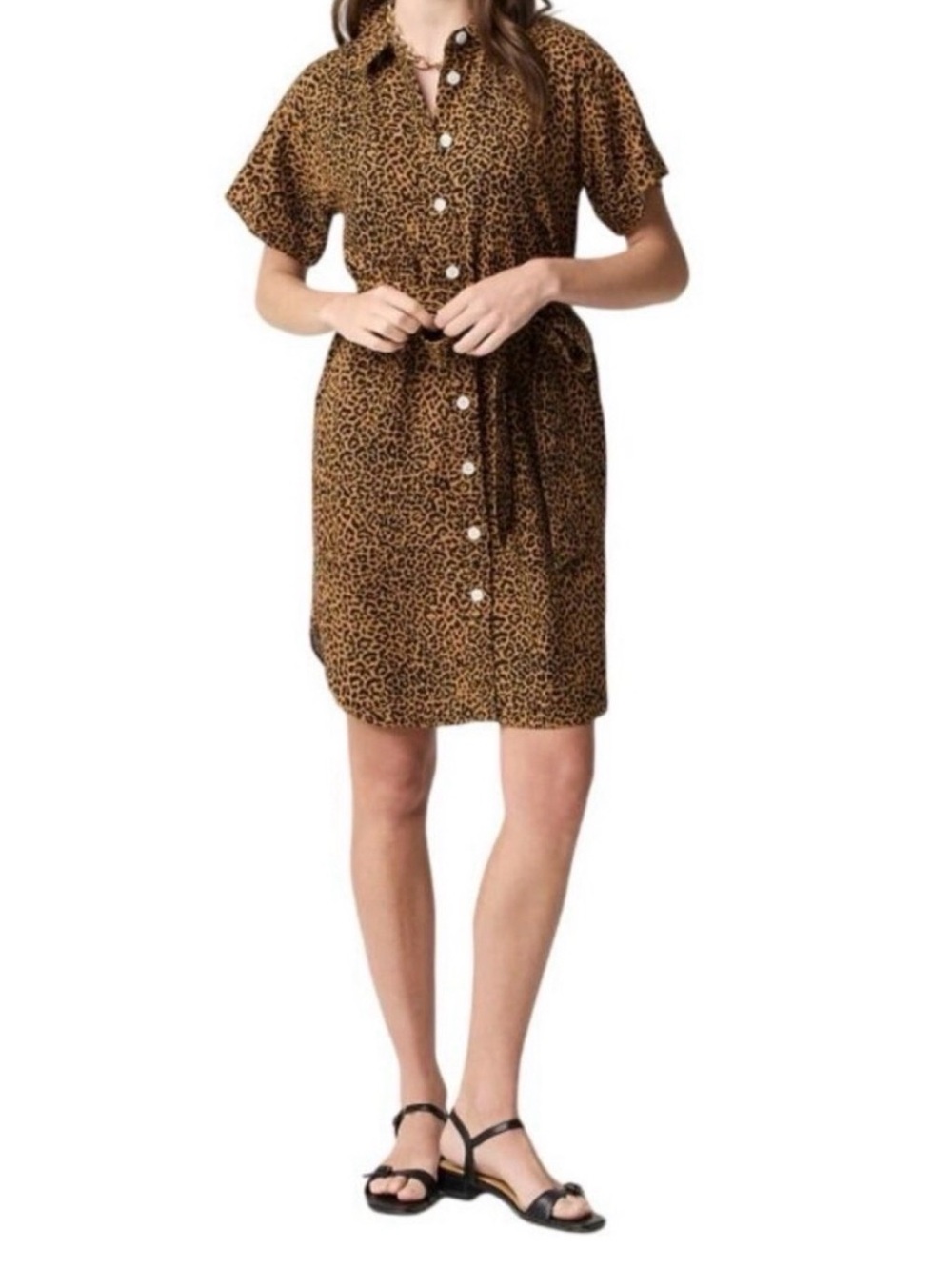 J Crew Leopard Print Linen Blend Button Up Shirt Dress Size Small